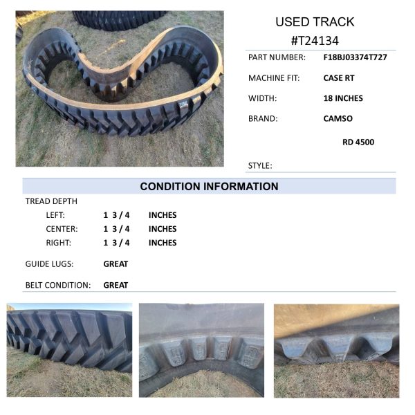 18" Camso 4500 Hi Roading like new CASE RowTrac T8 95% T24134